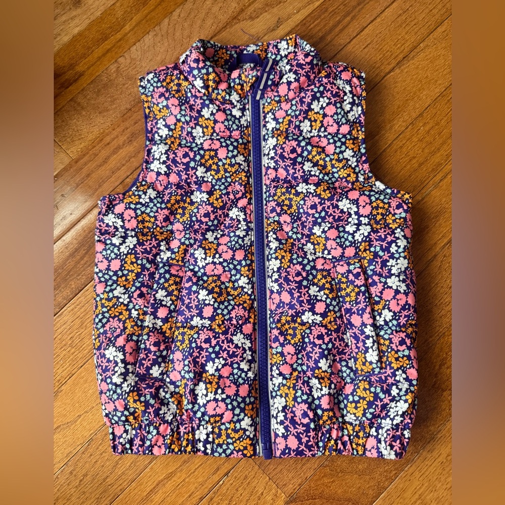 Cat & Jack Navy Floral Quilted Vest with Pink & Yellow Accent